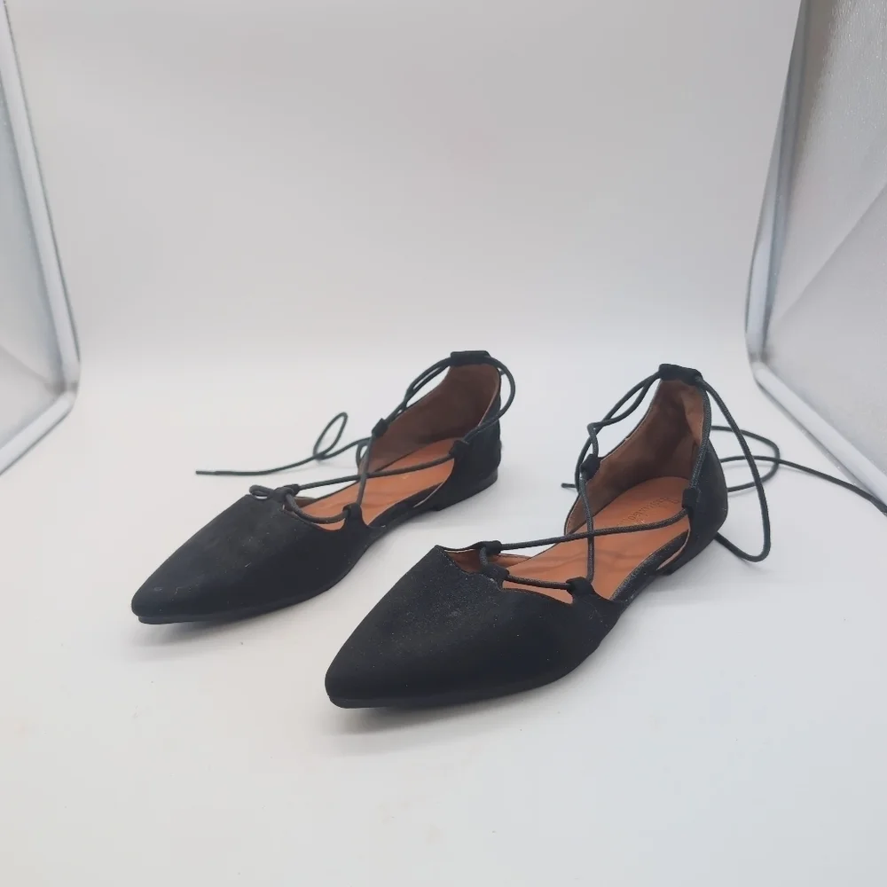 Black Hanzi  Xiaojie Sz 8.5 Women's Lace-Up Roman Flats
